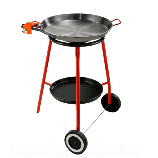 ICO by PAELO Andreu 18" Paella Pan Set with Dual-Ring Gas Burner & Wheeled Mobile Stand | Authentic Garcima, Made in Spain | Serves 12