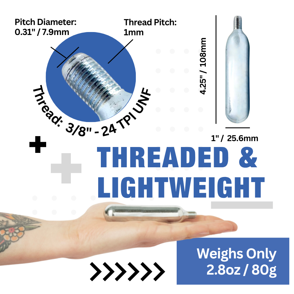 ICO 25g CO2 Cartridge Carbon Dioxide Gas for MTB Bike Tire and Motorbike Tire Inflation, THREADED
