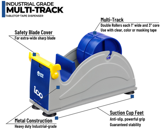 Heavy-duty industrial suction cup feet on bottom of steel tape dispenser for non-slip desktop grip