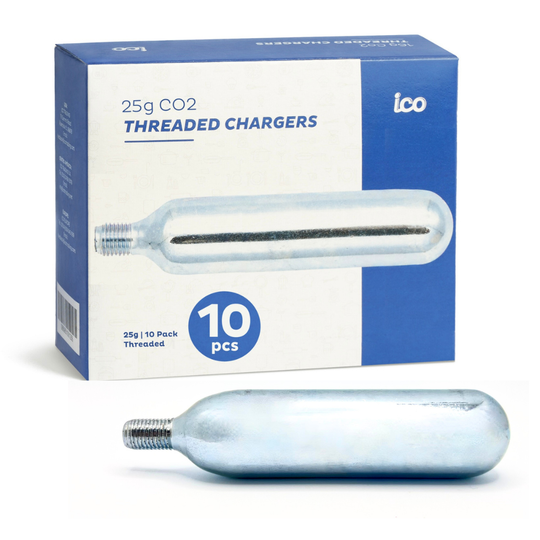 ICO 25g CO2 Cartridge Carbon Dioxide Gas for MTB Bike Tire and Motorbike Tire Inflation, THREADED