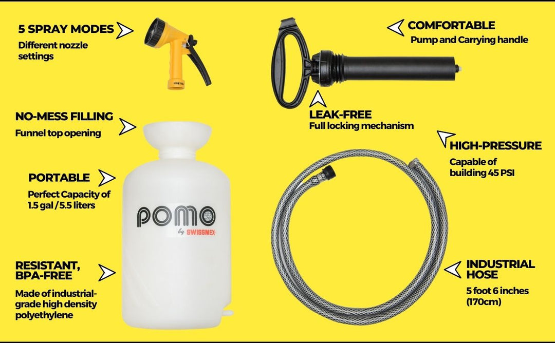 POMO High Pressure Outdoor Portable Shower or Sprayer with Hand Pump, 1.5 Gallon