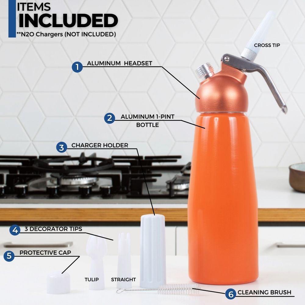 ICO Orange Aluminum Whipped Cream Maker Dispenser (1 Pint/0.5L)