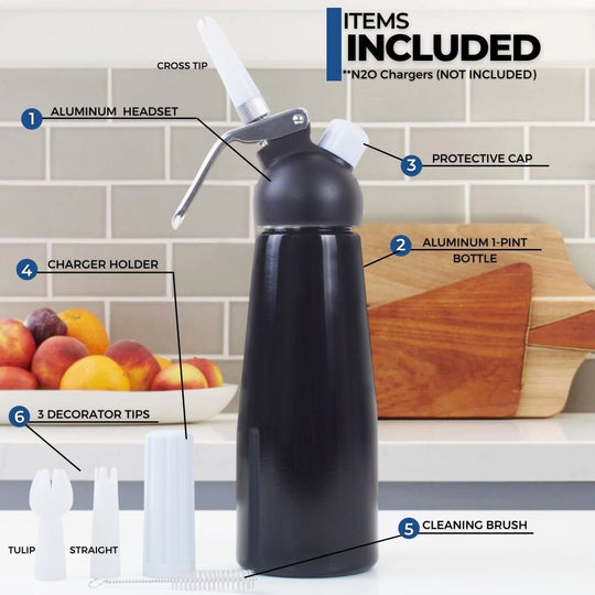 ICO Black Aluminum Whipped Cream Maker Dispenser (1 Pint/0.5L)