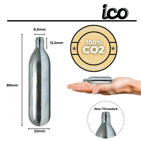ICO 16g CO2 Cartridges, NON-THREADED
