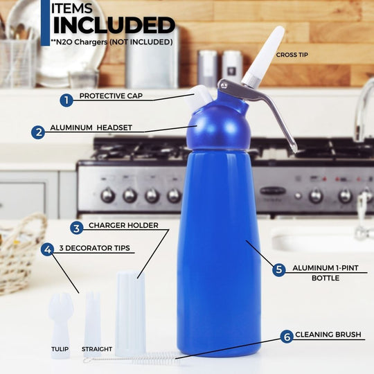 ICO Blue Aluminum Whipped Cream Maker Dispenser (1 Pint/0.5L)