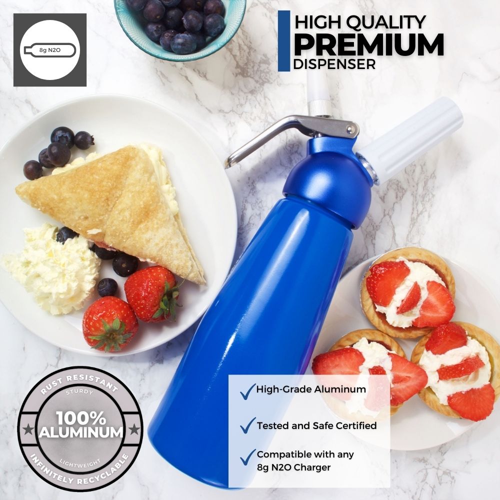 ICO Blue Aluminum Whipped Cream Maker Dispenser (1 Pint/0.5L)