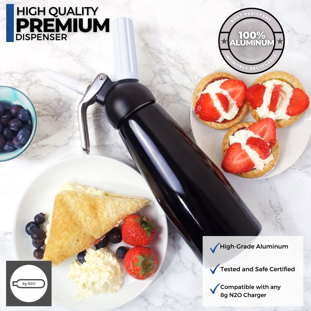 ICO Black Aluminum Whipped Cream Maker Dispenser (1 Pint/0.5L)
