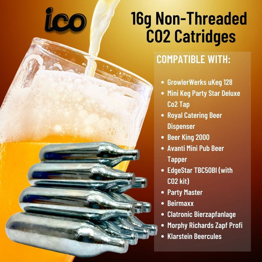 ICO 16g CO2 Cartridges, NON-THREADED