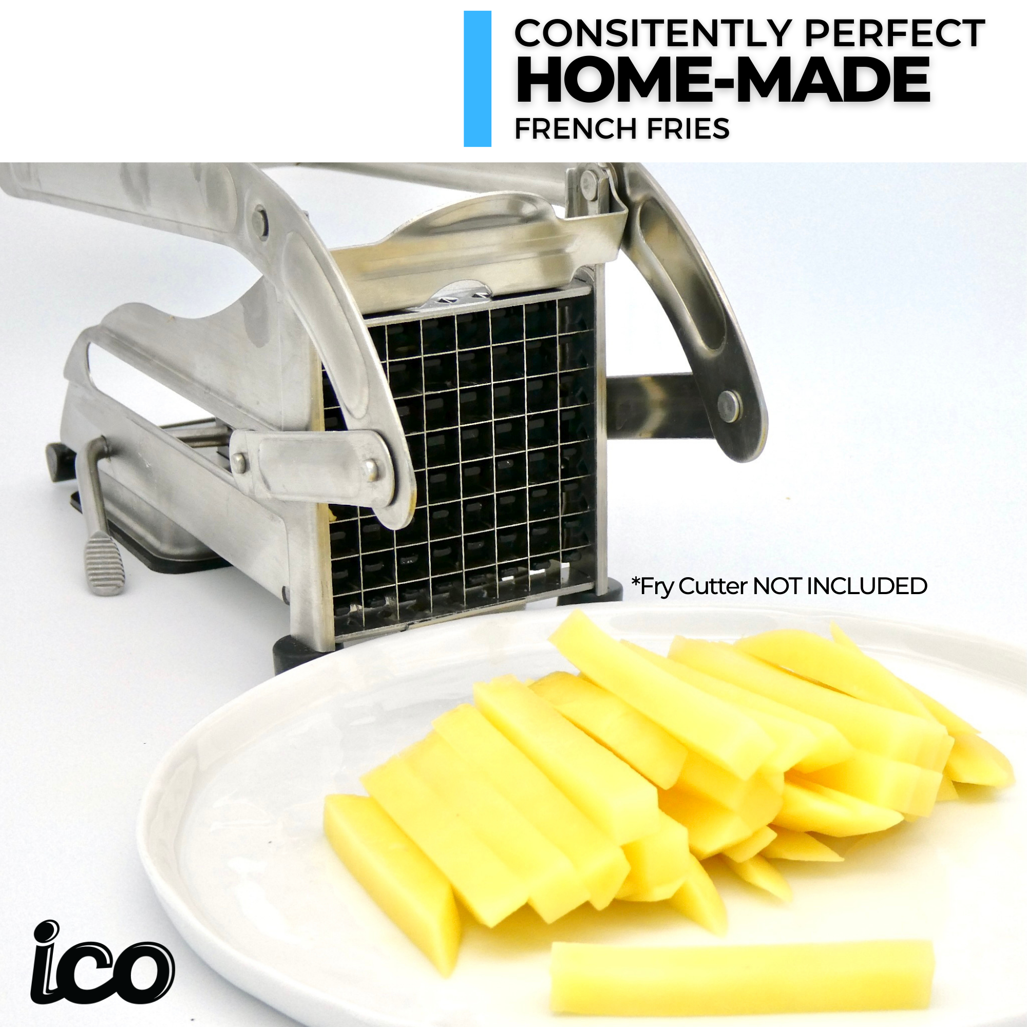 ICO Stainless Steel 2-Blade French Fry Potato Cutter, No-Slip Suction Base,  Air Fryer Accessory