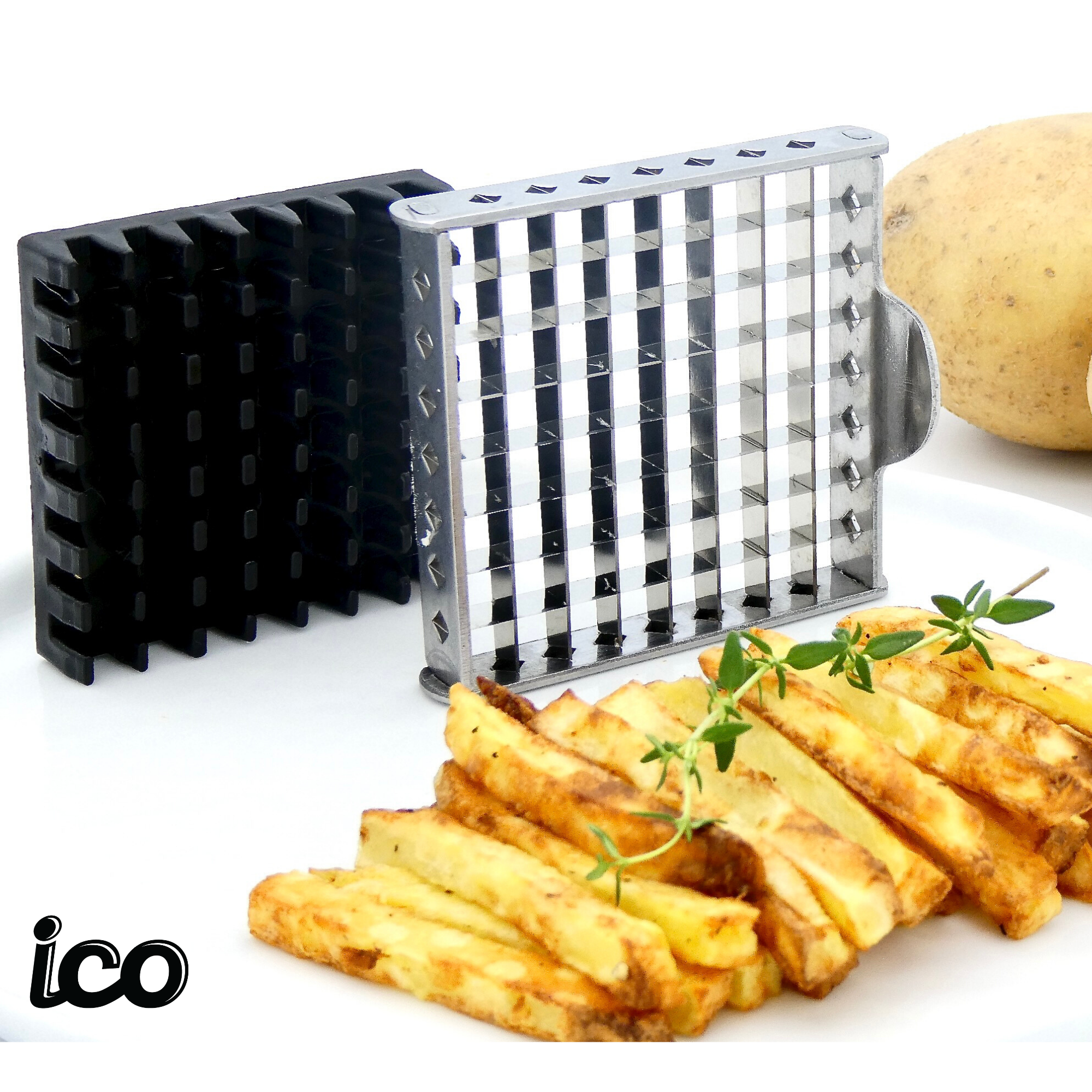 ICO Potato Cutter and Vegetable Dicer with Stainless Steel Blade & Han –  Impeccable-O