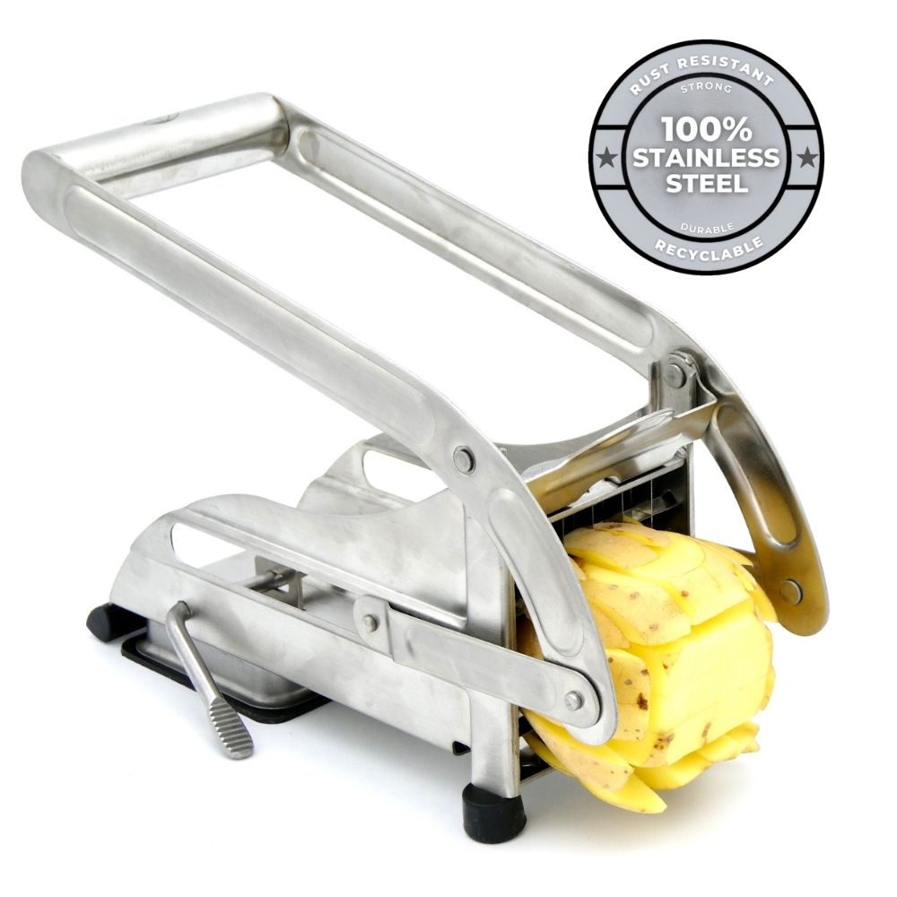 French Fry Cutter with 2 Blades, Professional Potato Cutter Stainless  Steel, Pot