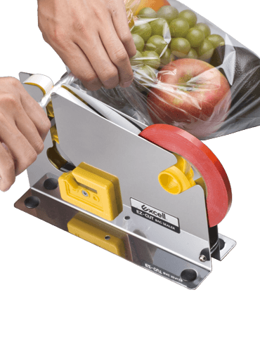 Excell ET-606STK EZ-CUT™ Bag Sealer: 12mm Wide and 3" Core, Stainless Steel