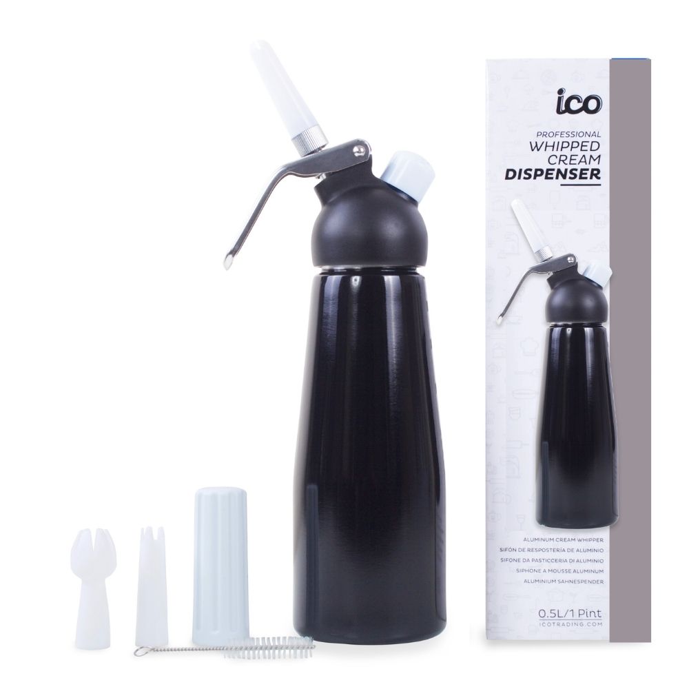 ICO Black Aluminum Whipped Cream Maker Dispenser (1 Pint/0.5L)