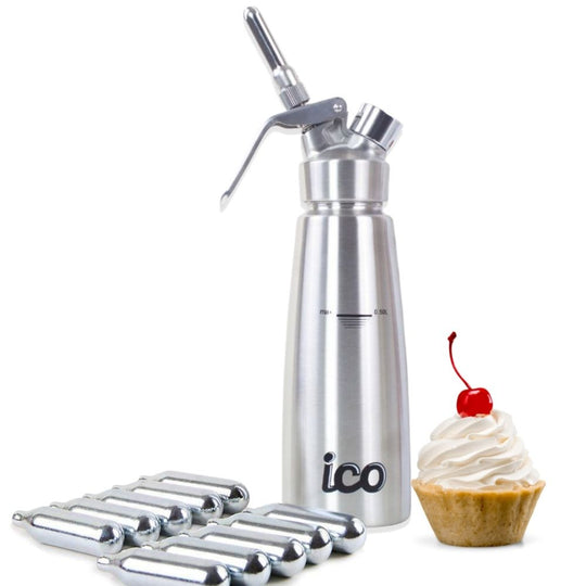 ICO Professional All Stainless Steel Whipped Cream Dispenser (1 Pint/0.5L) + 10 Chargers