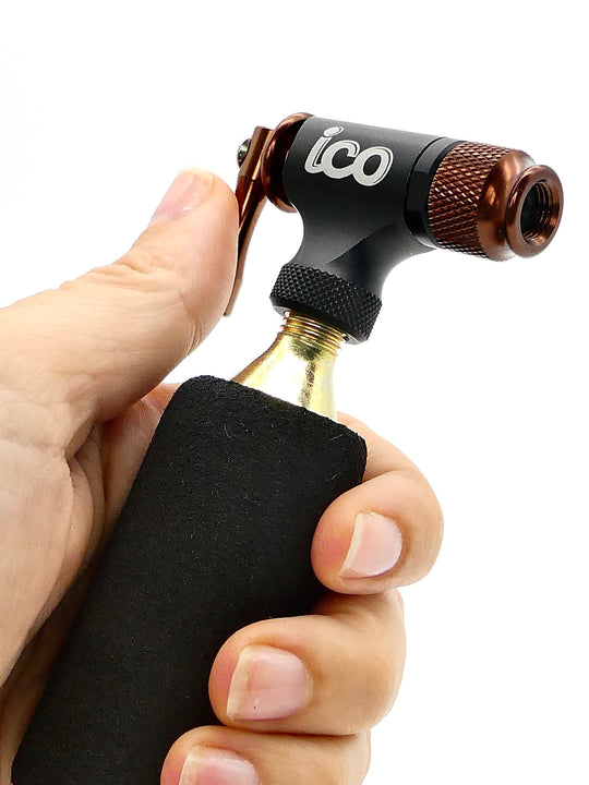ICO CO2 Inflator For Bike Tires + Insulated Sleeve For Presta And Schrader Valves